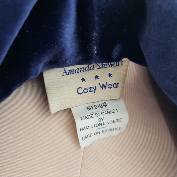 Vintage Amanda Stewart Intimates Deep Blue Embroidered Robe Medium - Picture 7 of 7